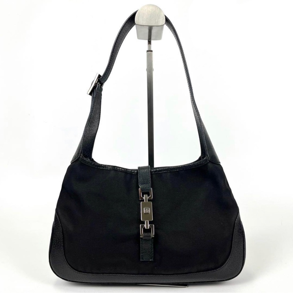 Gucci Jackie Hobo Bag Vintage Canvas Black Leather Piston Mini Shoulder